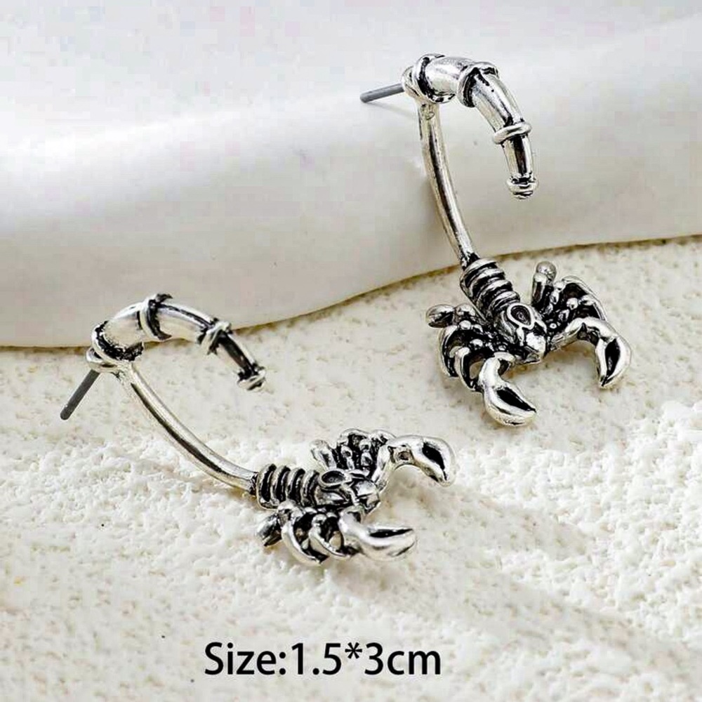 Any 2/$20! Oxidized Silver Scorpion Studs w/Jacket Backs Earrings - Picture 3 of 5